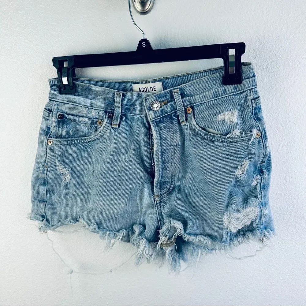AGolde Distressed Cut Off Jean Shorts Size 24 Button Fly